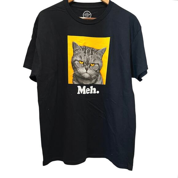 ODM T-Shirt XL Graphic Print Annoyed Cat "Meh" Funny Back to School Black  NEW - Picture 1 of 4